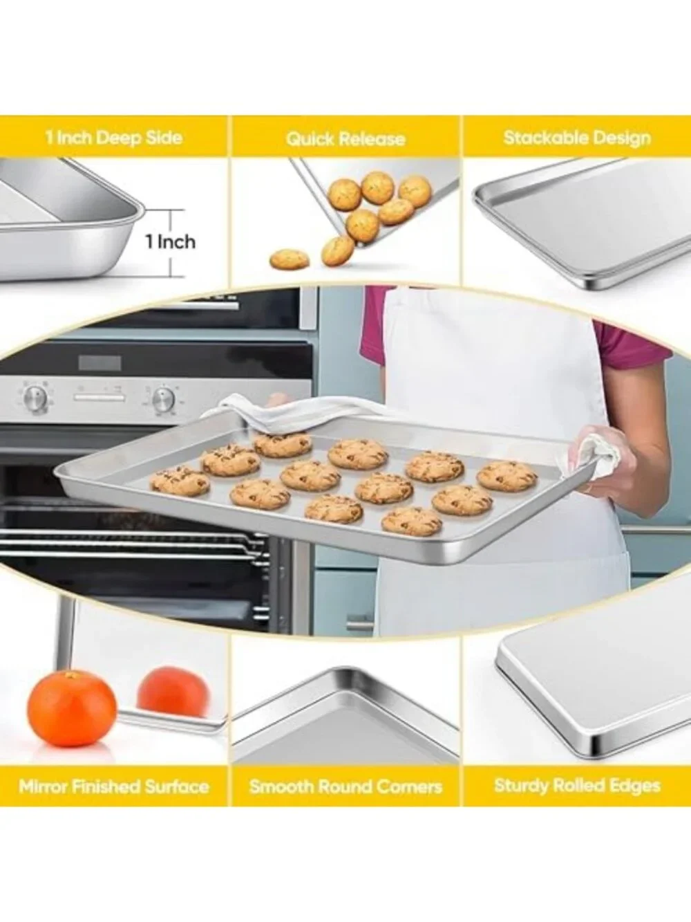 Heavy Duty Stainless Steel Baking Sheets Set - 3 Pack, 18x13 Inch, Kitchen